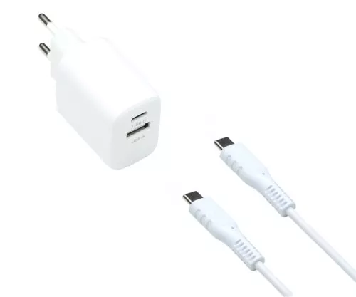 USB PD/QC 3.0 oplaadadapter incl. C-C kabel, wit 20W, 3,6V~5,9V/3A; 6~9V/2A; 9V~12V/1,5A